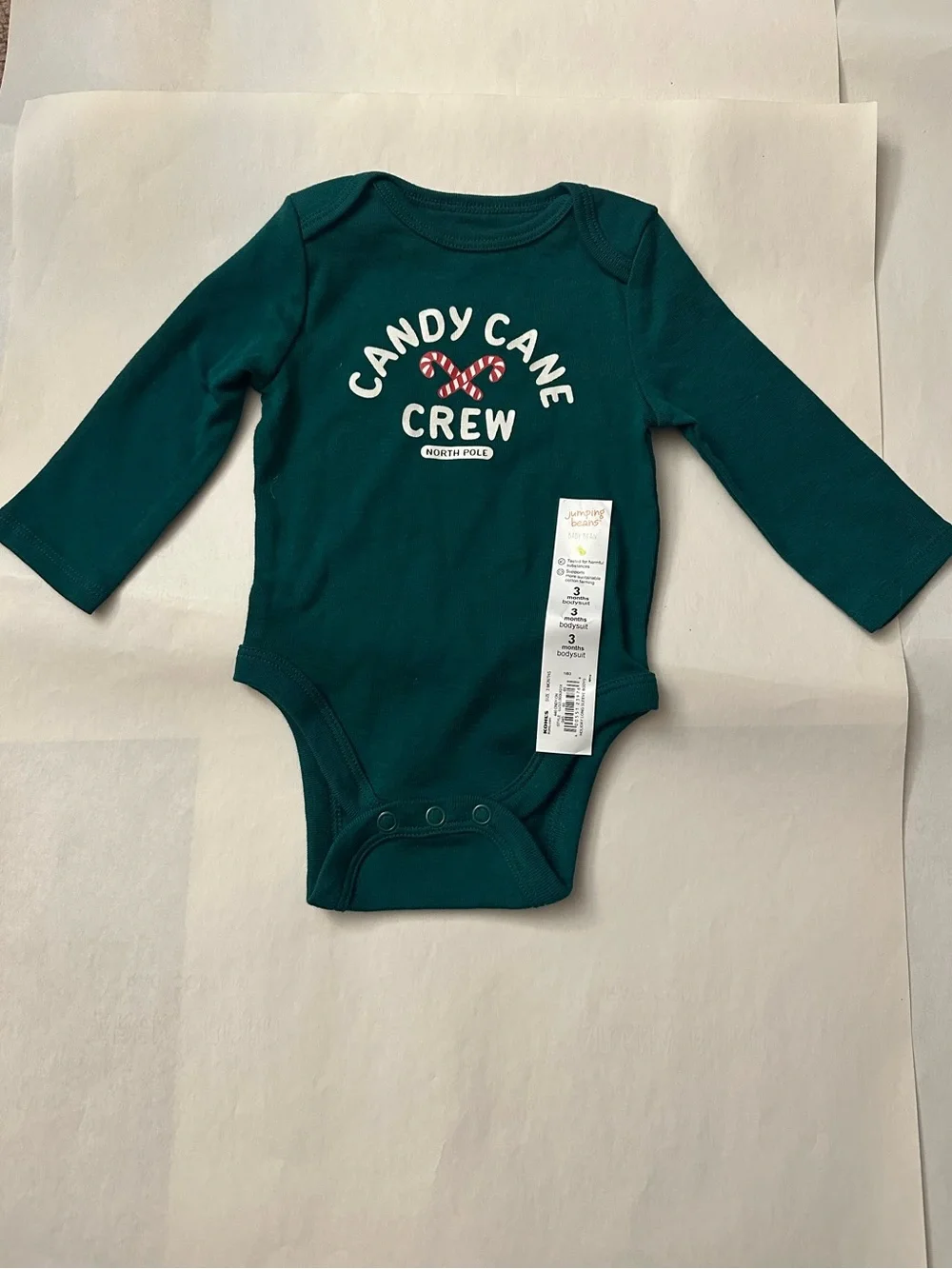 Green “Candy Cane Crew” Baby Bodysuit Jumping Beans 3 months - Picture 1 of 6